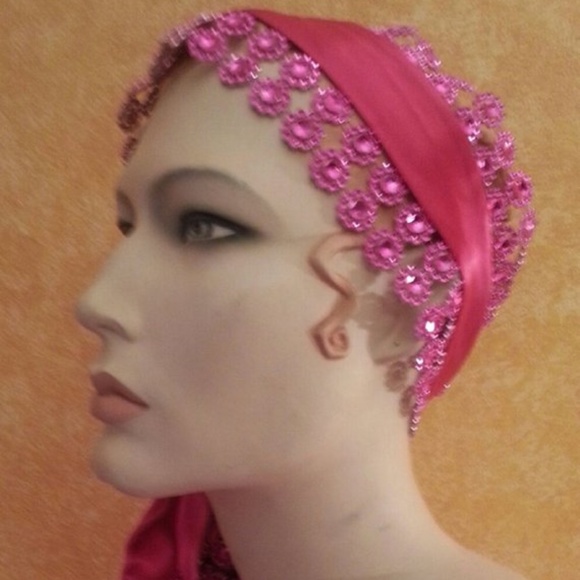 Pink Illusion Rhinestone Look Rose Satin Headpiece